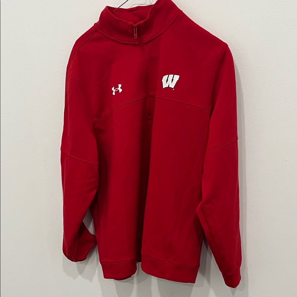 Under Armour Men's Red Zip-Up Sweater Wisconsin